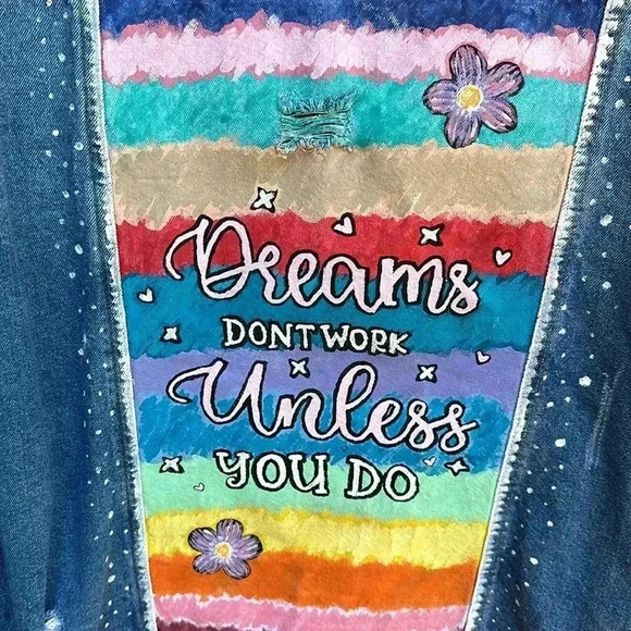 Hand-Painted Colorful Graphic Upcycled Jean Jacket-Black Label-Large - Picture 3 of 6